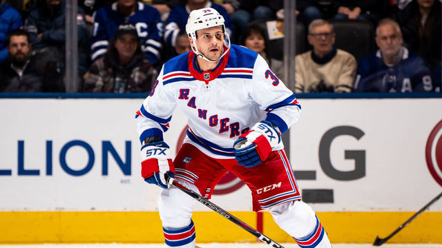 TORONTO, ON - DECEMBER 28: Micheal Haley #38 of the New York Rangers skates against the Toronto Maple Leafs during the first period at the Scotiabank Arena on December 28, 2019 in Toronto, Ontario, Canada.