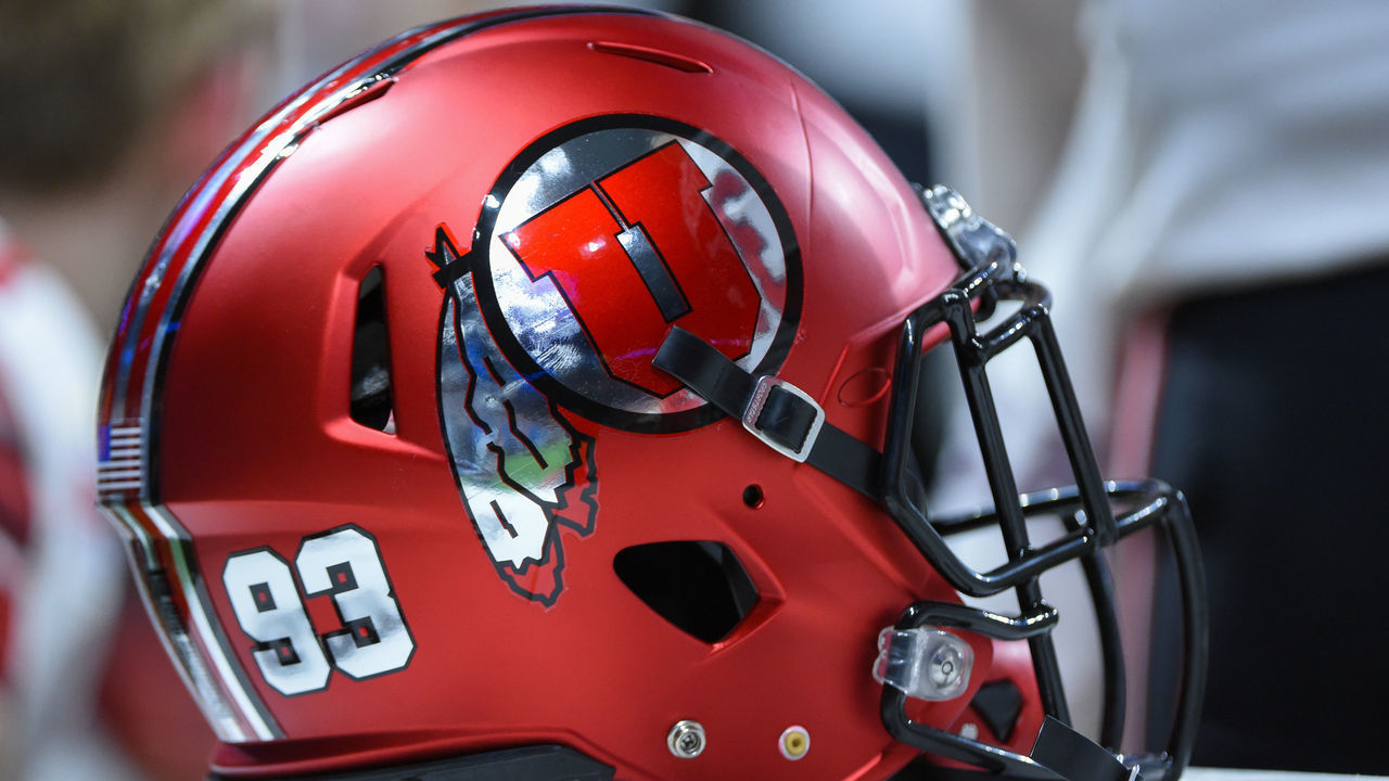 SAN ANTONIO, TX - DECEMBER 31: A Utah Utes helmet awaits the next series during the Alamo Bowl football game between the Utah Utes and Texas Longhorns at the Alamodome on December 31, 2019 in San Antonio, TX.
