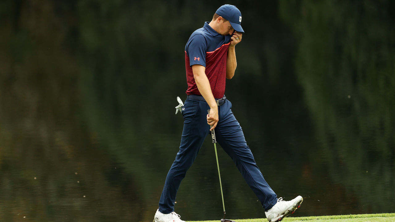 AUGUSTA, GEORGIA - NOVEMBER 12: Jordan Spieth of the United States walks to the 16th green during the first round of the Masters at Augusta National Golf Club on November 12, 2020 in Augusta, Georgia.