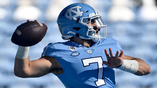 CHAPEL HILL, NORTH CAROLINA - OCTOBER 24: Sam Howell #7 of the North Carolina Tar Heels drops back to pass during their game against the North Carolina State Wolfpack at Kenan Stadium on October 24, 2020 in Chapel Hill, North Carolina.