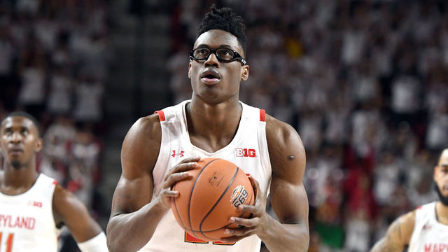 COLLEGE PARK, MD - MARCH 08: Jalen Smith #25 of the Maryland Terrapins takes a foul shot during a college basketball game against the Michigan Wolverines at the Xfinity Center on March 8, 2020 in College Park, Maryland.