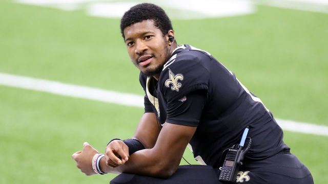 NEW ORLEANS, LOUISIANA - SEPTEMBER 13: Jameis Winston #2 of the New Orleans Saints looks on during the game against the Tampa Bay Buccaneers at Mercedes-Benz Superdome on September 13, 2020 in New Orleans, Louisiana.
