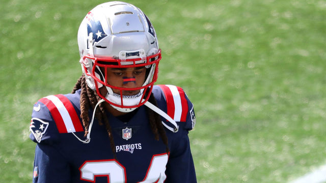 FOXBOROUGH, MASSACHUSETTS - OCTOBER 18: Stephon Gilmore #24 of the New England Patriots looks on before the game against the Denver Broncos at Gillette Stadium on October 18, 2020 in Foxborough, Massachusetts.