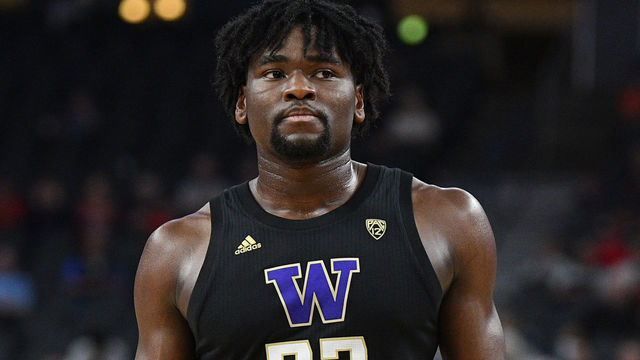 LAS VEGAS, NV - MARCH 11: Washington Huskies forward Isaiah Stewart (33) looks on during the first round game of the men's Pac-12 Tournament between the Arizona Wildcats and the Washington Huskies on March 11, 2020, at the T-Mobile Arena in Las Vegas, NV.