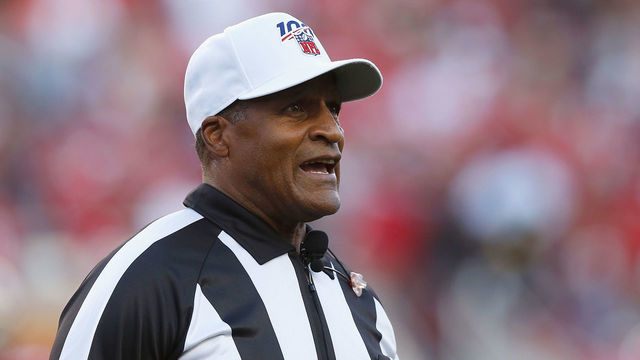 SANTA CLARA, CALIFORNIA - OCTOBER 07: Referee Jerome Boger #23 announces the result of a review in the first half of the game between the Cleveland Browns and the San Francisco 49ers at Levi's Stadium on October 07, 2019 in Santa Clara, California.
