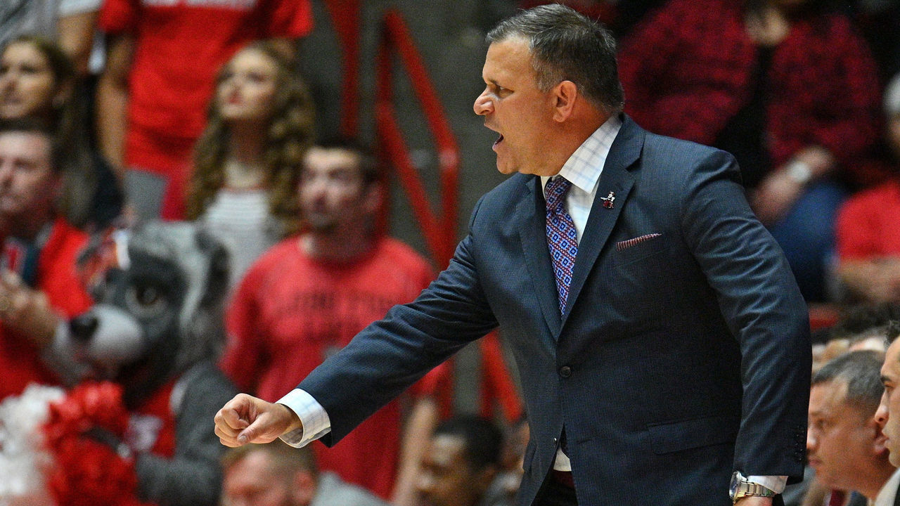 ALBUQUERQUE, NEW MEXICO - DECEMBER 14: Head coach Chris Jans of the New Mexico State Aggies reacts during his team's game against the New Mexico Lobos at Dreamstyle Arena - The Pit on December 14, 2019 in Albuquerque, New Mexico.