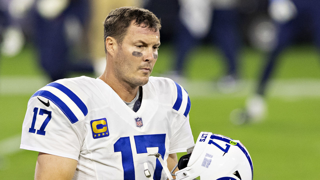 NASHVILLE, TN - NOVEMBER 12: Philip Rivers #17 of the Indianapolis Colts walks off the field in the second quarter of a game against the Tennessee Titans at Nissan Stadium on November 12, 2020 in Nashville, Tennessee. The Colts defeated the Titans 34-17.