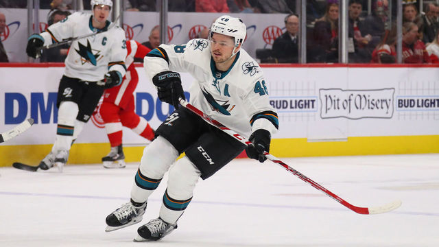DETROIT, MICHIGAN - DECEMBER 31: Tomas Hertl #48 of the San Jose Sharks skates against the Detroit Red Wings at Little Caesars Arena on December 31, 2019 in Detroit, Michigan.