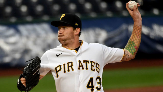 PITTSBURGH, PA - SEPTEMBER 17: Steven Brault #43 of the Pittsburgh Pirates delivers a pitch in the first inning during the game against the St. Louis Cardinals at PNC Park on September 17, 2020 in Pittsburgh, Pennsylvania.