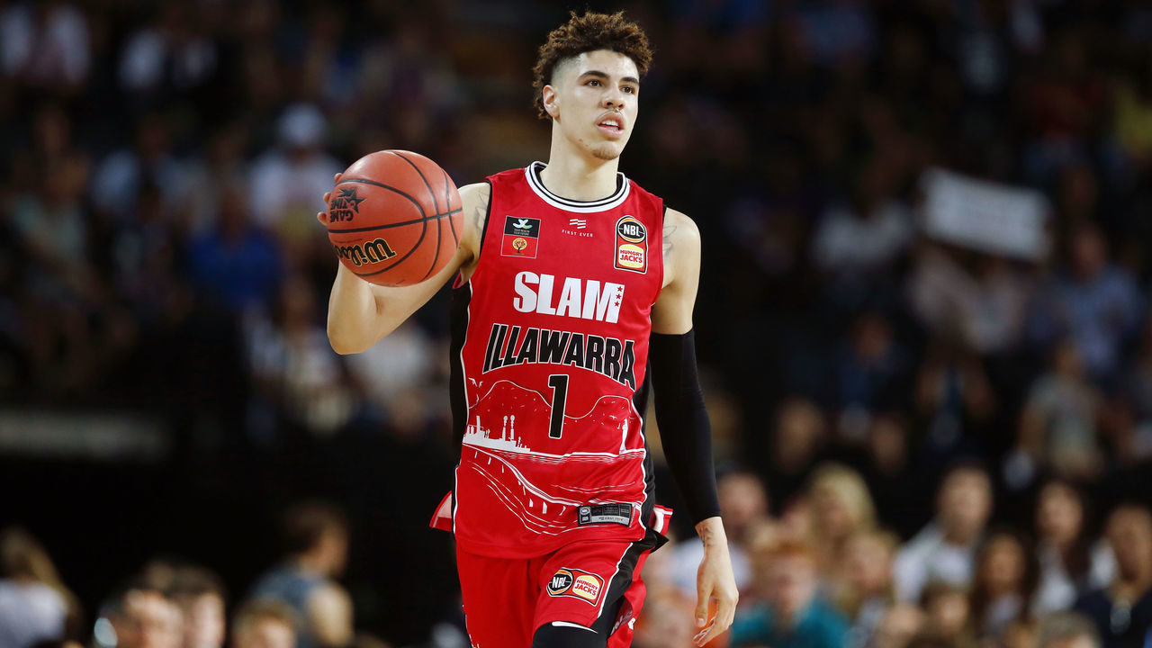 AUCKLAND, NEW ZEALAND - NOVEMBER 30: LaMelo Ball of the Hawks in action during the round 9 NBL match between the New Zealand Breakers and the Illawarra Hawks at Spark Arena on November 30, 2019 in Auckland, New Zealand.