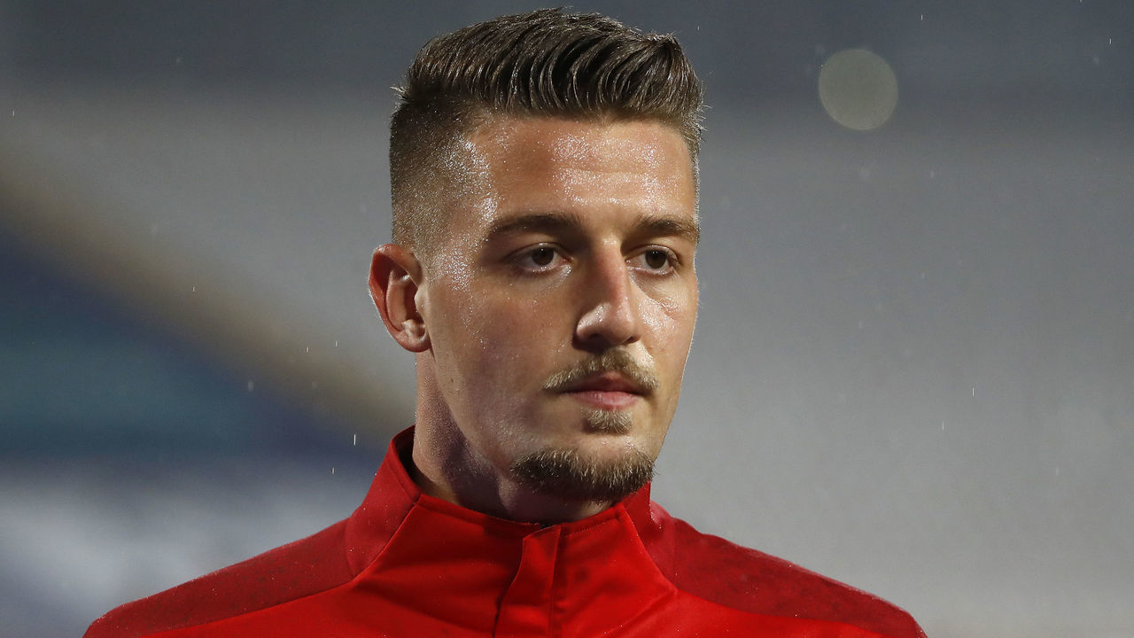 BELGRADE, SERBIA - NOVEMBER 12: Sergej Milinkovic-Savic of Serbia warms up prior to the UEFA EURO 2020 Play-Off Final between Serbia and Scotland at Rajko Mitic Stadium on November 12, 2020 in Belgrade, Serbia. Football Stadiums around Europe remain empty due to the Coronavirus Pandemic as Government social distancing laws prohibit fans inside venues resulting in fixtures being played behind closed doors.