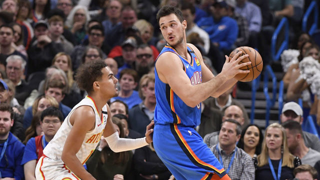 Basketball: Oklahoma City Thunder Danilo Gallinari (8) in action vs Atlanta Hawks Trae Young (11) at Chesapeake Energy Arena. Oklahoma City, OK 1/24/2020 CREDIT: Greg Nelson (Set Number: X163157 TK1 )