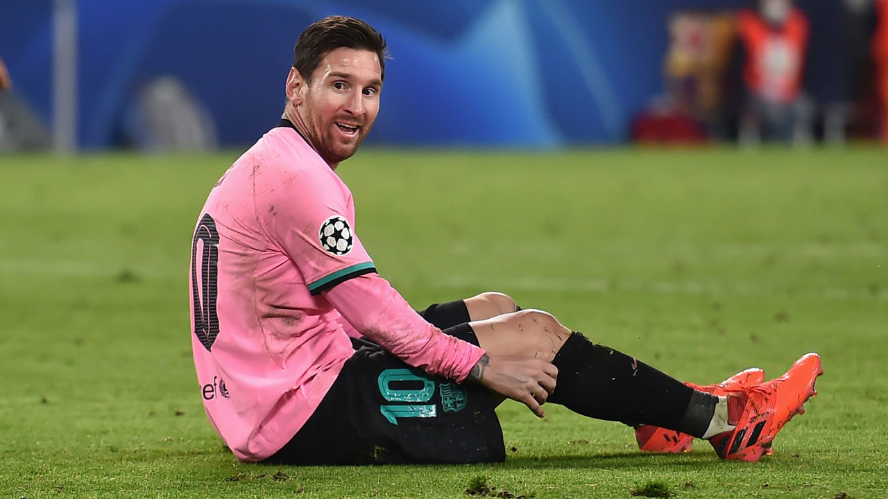 JUVENTUS STADIUM, TORINO, ITALY - 2020/10/28: Lionel Messi of Barcelona reacts during the UEFA Champions League Group G stage football match between Juventus FC and Barcelona. Barcelona won 2-0 over Juventus.