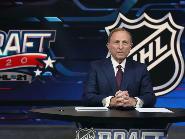 SECAUCUS, NEW JERSEY - OCTOBER 06: NHL commissioner Gary Bettman prepares for the first round of the 2020 National Hockey League Draft at the NHL Network Studio on October 06, 2020 in Secaucus, New Jersey.