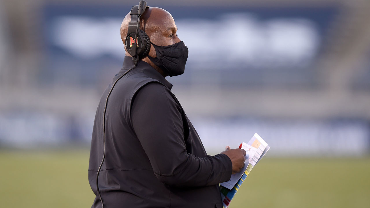 STATE COLLEGE, PA - NOVEMBER 07: Head coach Michael Locksley of the Maryland Terrapins watches the game against the Penn State Nittany Lions at Beaver Stadium on November 7, 2020 in State College, Pennsylvania.