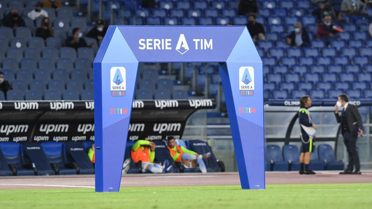 ROME, ITALY - SEPTEMBER 30: The logo of the Serie A before the Serie A match between SS Lazio and Atalanta BC at Stadio Olimpico on September 30, 2020 in Rome, Italy.