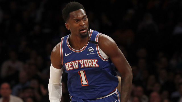 NEW YORK, NEW YORK - MARCH 04: (NEW YORK DAILIES OUT) Bobby Portis #1 of the New York Knicks in action against the Utah Jazz at Madison Square Garden on March 04, 2020 in New York City. The Jazz defeated the Knicks 112-104.