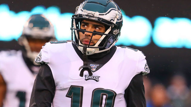 EAST RUTHERFORD, NJ - DECEMBER 29: Philadelphia Eagles wide receiver J.J. Arcega-Whiteside (19) prior to the National Football League game between the New York Giants and the Philadelphia Eagles on December 29, 2019 at MetLife Stadium in East Rutherford, NJ.