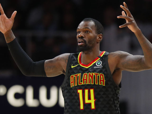 ATLANTA, GA - MARCH 09: Dewayne Dedmon #14 of the Atlanta Hawks reacts during the first half of an NBA game against the Charlotte Hornets at State Farm Arena on March 9, 2020 in Atlanta, Georgia. NOTE TO USER: User expressly acknowledges and agrees that, by downloading and/or using this photograph, user is consenting to the terms and conditions of the Getty Images License Agreement.