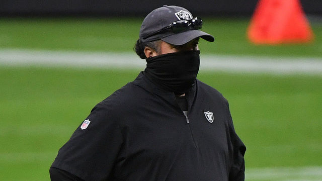 LAS VEGAS, NEVADA - NOVEMBER 15: Defensive coordinator Paul Guenther of the Las Vegas Raiders looks on during warmups before a game against the Denver Broncos at Allegiant Stadium on November 15, 2020 in Las Vegas, Nevada.
