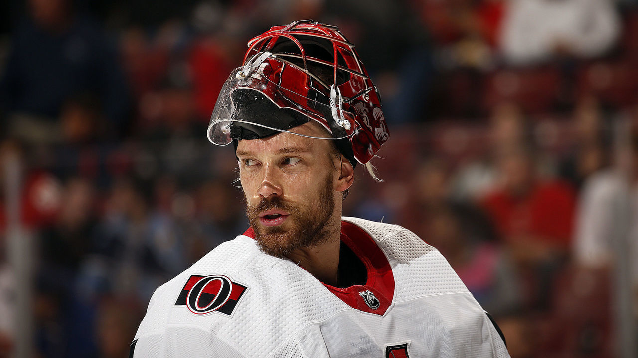 SUNRISE, FL - DECEMBER 16: Goaltender Anders Nilsson #31 of the Ottawa Senators skates back to the net after a break in the action against the Florida Panthers at the BB&T Center on December 16, 2019 in Sunrise, Florida.