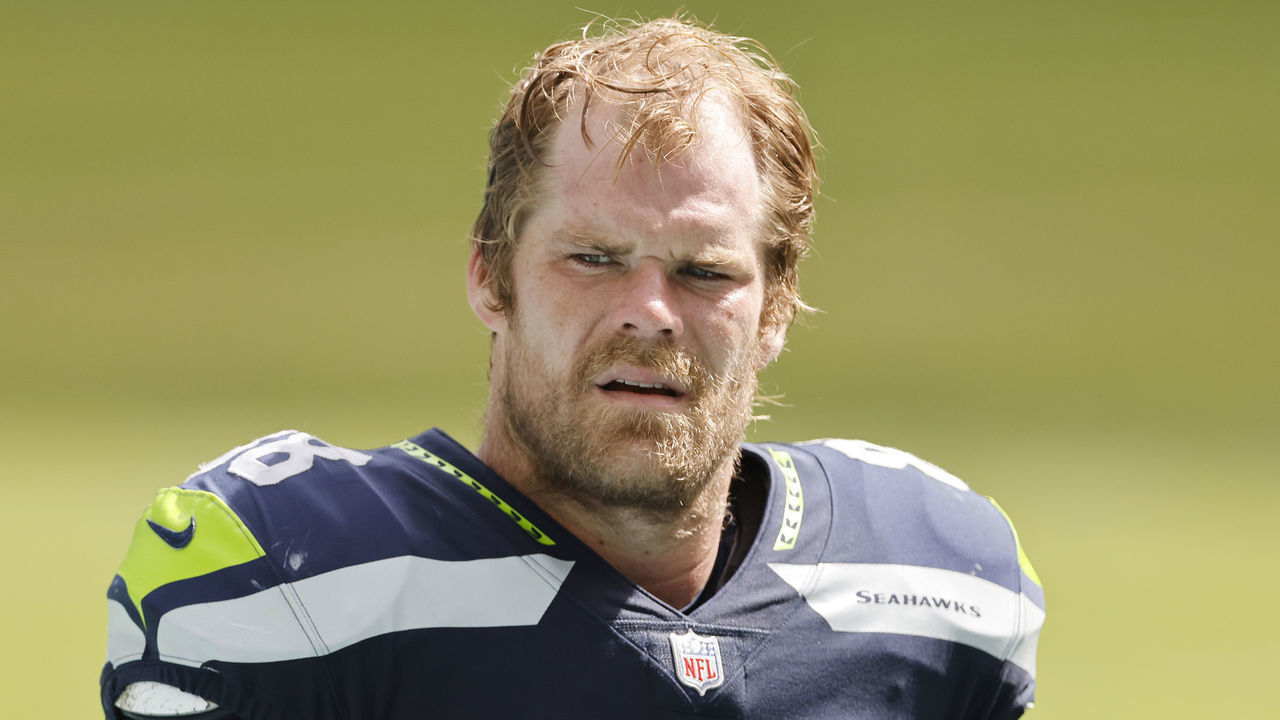MIAMI GARDENS, FLORIDA - OCTOBER 04: Greg Olsen #88 of the Seattle Seahawks looks on against the Miami Dolphins during the second half at Hard Rock Stadium on October 04, 2020 in Miami Gardens, Florida.