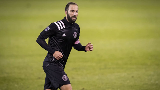 EAST HARTFORD, CT, - NOVEMBER 01: Captain Gonzalo Higuain #9 of Inter Miami CF cuts across the pitch in the second half of the Major League Soccer match against Toronto FC in Pratt & Whitney Stadium at Rentschler Field on November 01, 2020 in East Hartford, Connecticut.