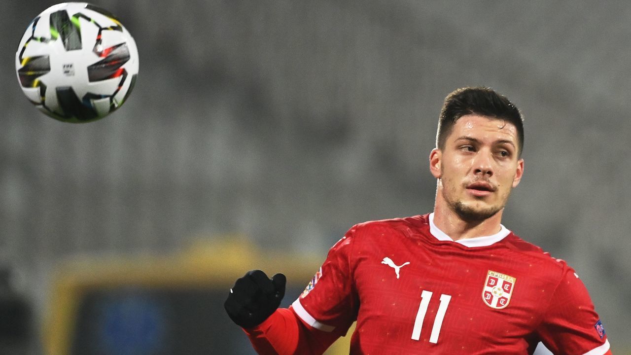 Serbia's forward Luka Jovic controls the ball during during the UEFA Nations League Group B3 football match between Serbia and Russia at the Rajko Mitic Stadium in Belgrade on November 18, 2020.