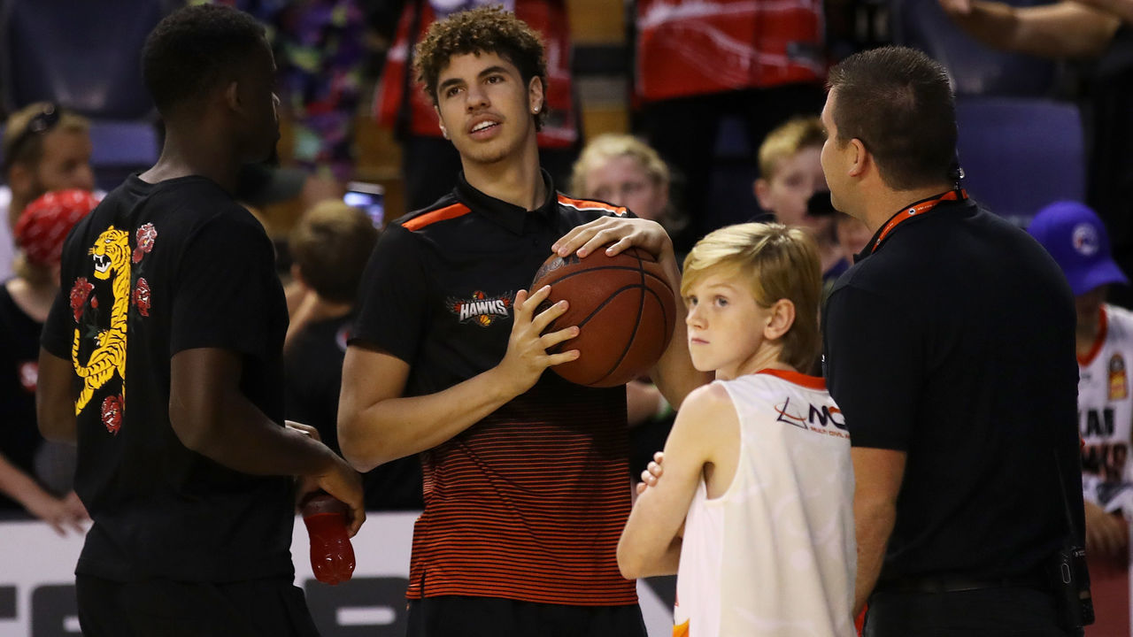 WOLLONGONG, AUSTRALIA - JANUARY 10: Injured Hawks player Lamelo Ball is seen on court after the round 15 NBL match between the Illawarra Hawks and the Perth Wildcats at the WIN Entertainment Centre on January 10, 2020 in Wollongong, Australia.