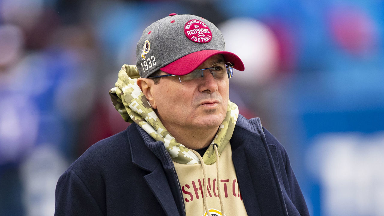 ORCHARD PARK, NY - NOVEMBER 03: Dan Snyder owner of the Washington Redskins watches warm ups before the game against the Buffalo Bills at New Era Field on November 3, 2019 in Orchard Park, New York. Buffalo defeats Washington 24-9.