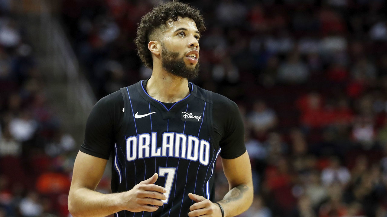 HOUSTON, TEXAS - MARCH 08: Michael Carter-Williams #7 of the Orlando Magic reacts in the first half against the Houston Rockets at Toyota Center on March 08, 2020 in Houston, Texas.