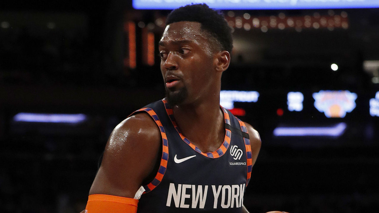 NEW YORK, NEW YORK - MARCH 08: (NEW YORK DAILIES OUT) Bobby Portis #1 of the New York Knicks in action against the Detroit Pistons at Madison Square Garden on March 08, 2020 in New York City. The Knicks defeated the Pistons 96-84.