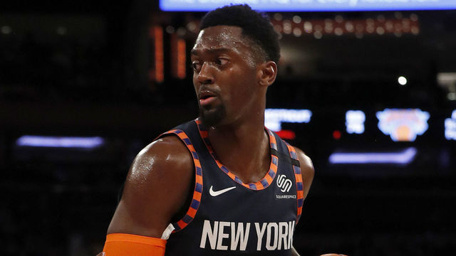 NEW YORK, NEW YORK - MARCH 08: (NEW YORK DAILIES OUT) Bobby Portis #1 of the New York Knicks in action against the Detroit Pistons at Madison Square Garden on March 08, 2020 in New York City. The Knicks defeated the Pistons 96-84.