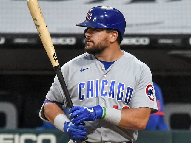 CHICAGO, IL - SEPTEMBER 26: Chicago Cubs outfielder Kyle Schwarber (12) at the plate during a Major League Baseball game between the Chicago White Sox and Chicago Cubs on September 26, 2020, at Guaranteed Rate Field, Chicago, IL.