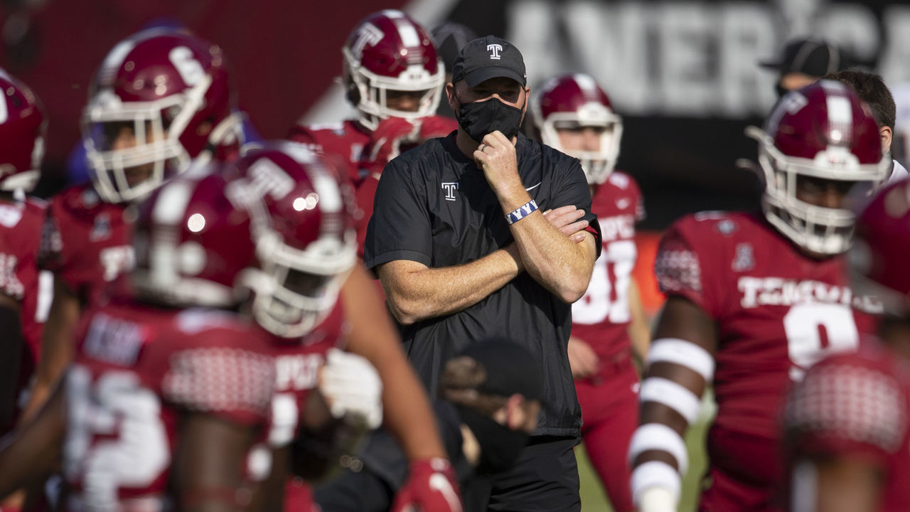 PHILADELPHIA, PA - NOVEMBER 21: Head coach Rod Carey of the Temple Owls looks on prior to the game against the East Carolina Pirates at Lincoln Financial Field on November 21, 2020 in Philadelphia, Pennsylvania.