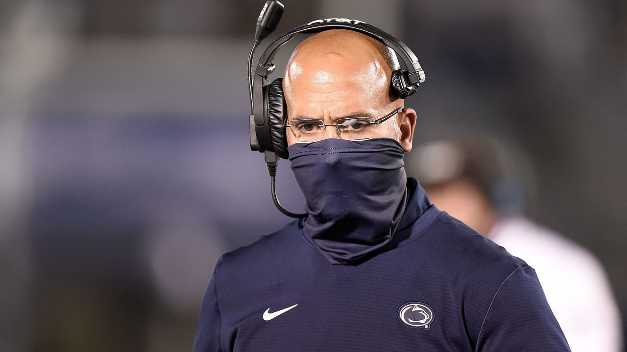 STATE COLLEGE, PA - NOVEMBER 07: Head coach James Franklin of the Penn State Nittany Lions watches the game against the Maryland Terrapins at Beaver Stadium on November 7, 2020 in State College, Pennsylvania.