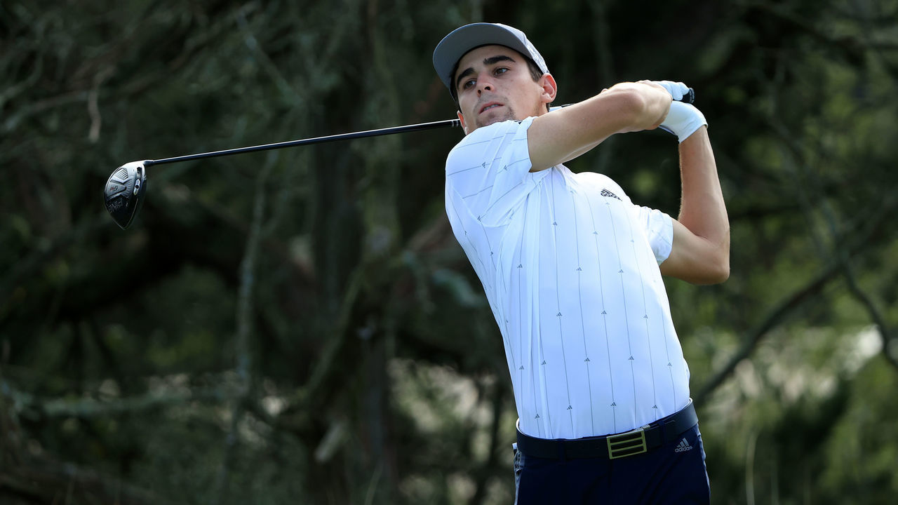 ST SIMONS ISLAND, GEORGIA - NOVEMBER 20: Joaquin Niemann of Chile plays his shot from the second tee during the second round of The RSM Classic at the Seaside Course at Sea Island Golf Club on November 20, 2020 in St Simons Island, Georgia.