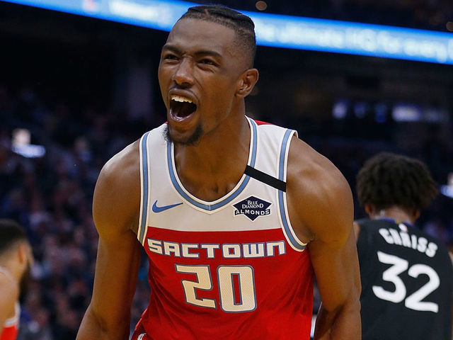 SAN FRANCISCO, CALIFORNIA - FEBRUARY 25: Harry Giles III #20 of the Sacramento Kings reacts after missing a dunk in the first half against the Golden State Warriors at Chase Center on February 25, 2020 in San Francisco, California. NOTE TO USER: User expressly acknowledges and agrees that, by downloading and/or using this photograph, user is consenting to the terms and conditions of the Getty Images License Agreement.