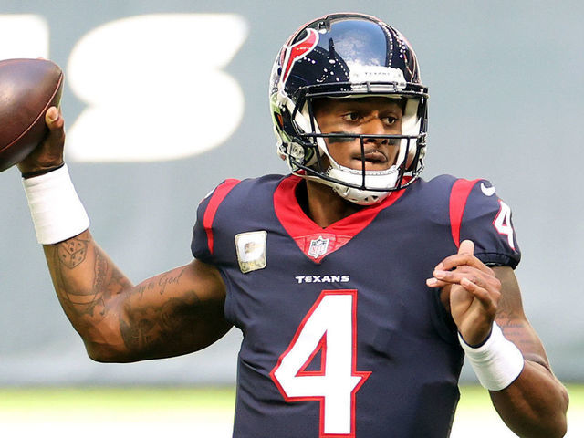 HOUSTON, TEXAS - NOVEMBER 22: Deshaun Watson #4 of the Houston Texans attempts a pass in the first quarter during their game against the New England Patriots at NRG Stadium on November 22, 2020 in Houston, Texas.