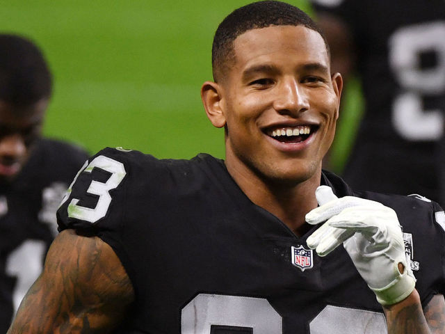 LAS VEGAS, NEVADA - NOVEMBER 22: Tight end Darren Waller #83 of the Las Vegas Raiders smiles as he walks off the field at halftime of a game against the Kansas City Chiefs at Allegiant Stadium on November 22, 2020 in Las Vegas, Nevada.