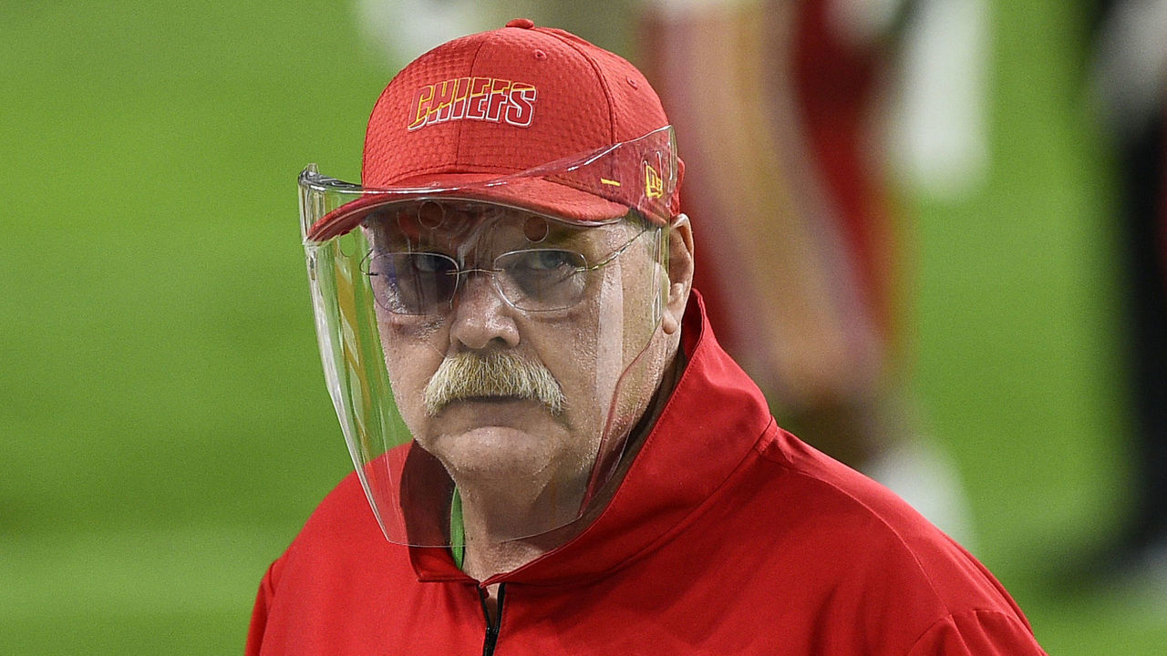 LAS VEGAS, NEVADA - NOVEMBER 22: Head coach Andy Reid of the Kansas City Chiefs walks off the field after defeating the Las Vegas Raiders 35-31 at Allegiant Stadium on November 22, 2020 in Las Vegas, Nevada.