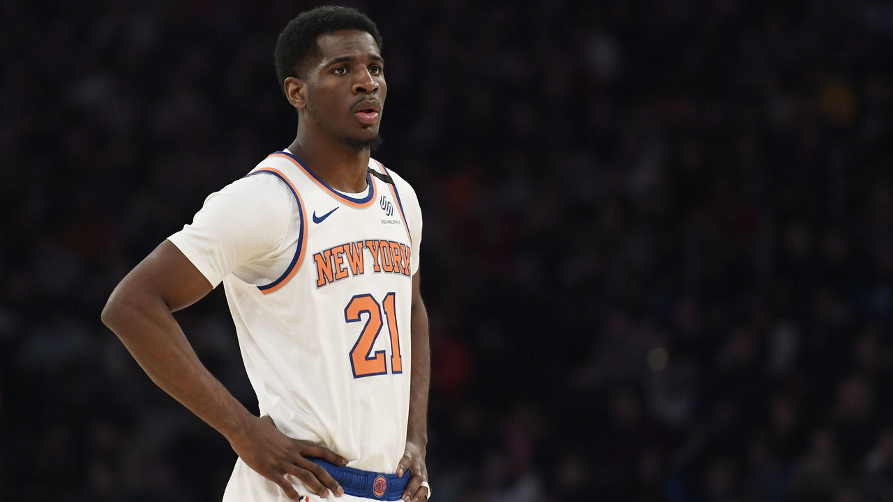 NEW YORK, NEW YORK - FEBRUARY 21: Damyean Dotson #21 of the New York Knicks looks on during the first half against the Indiana Pacers at Madison Square Garden on February 21, 2020 in New York City.