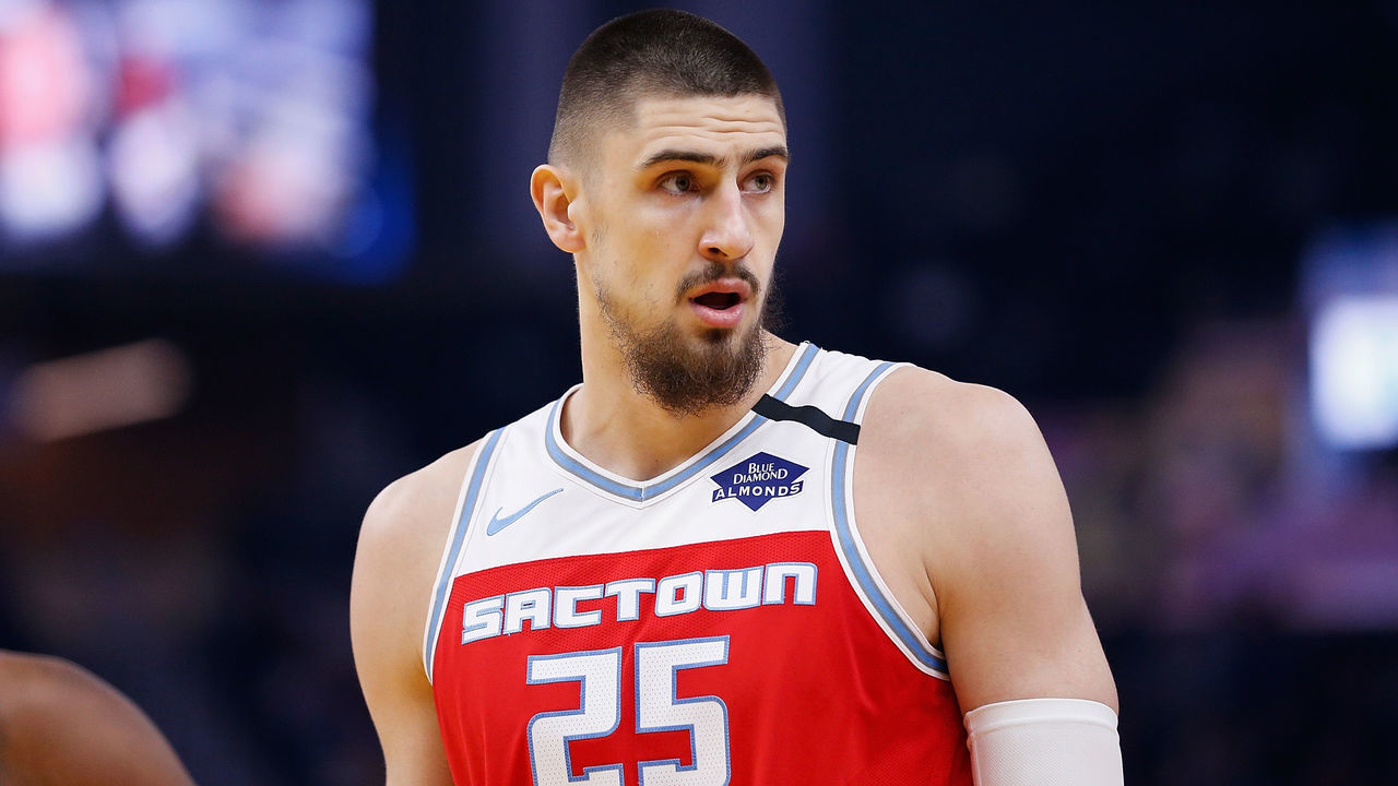 SAN FRANCISCO, CALIFORNIA - FEBRUARY 25: Alex Len #25 of the Sacramento Kings looks on in the first half against the Golden State Warriors at Chase Center on February 25, 2020 in San Francisco, California. NOTE TO USER: User expressly acknowledges and agrees that, by downloading and/or using this photograph, user is consenting to the terms and conditions of the Getty Images License Agreement.
