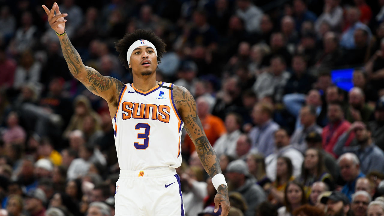 SALT LAKE CITY, UT - FEBRUARY 24: Kelly Oubre Jr. #3 of the Phoenix Suns motions to the crowd against the Utah Jazz at Vivint Smart Home Arena on February 24, 2020 in Salt Lake City, Utah. NOTE TO USER: User expressly acknowledges and agrees that, by downloading and/or using this photograph, user is consenting to the terms and conditions of the Getty Images License Agreement.