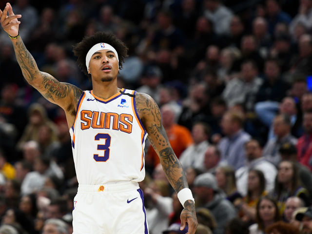 SALT LAKE CITY, UT - FEBRUARY 24: Kelly Oubre Jr. #3 of the Phoenix Suns motions to the crowd against the Utah Jazz at Vivint Smart Home Arena on February 24, 2020 in Salt Lake City, Utah. NOTE TO USER: User expressly acknowledges and agrees that, by downloading and/or using this photograph, user is consenting to the terms and conditions of the Getty Images License Agreement.
