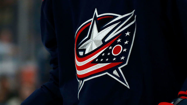 COLUMBUS, OH - OCTOBER 7: A detail of the logo of the Columbus Blue Jackets during the game against the Buffalo Sabres on October 7, 2019 at Nationwide Arena in Columbus, Ohio.