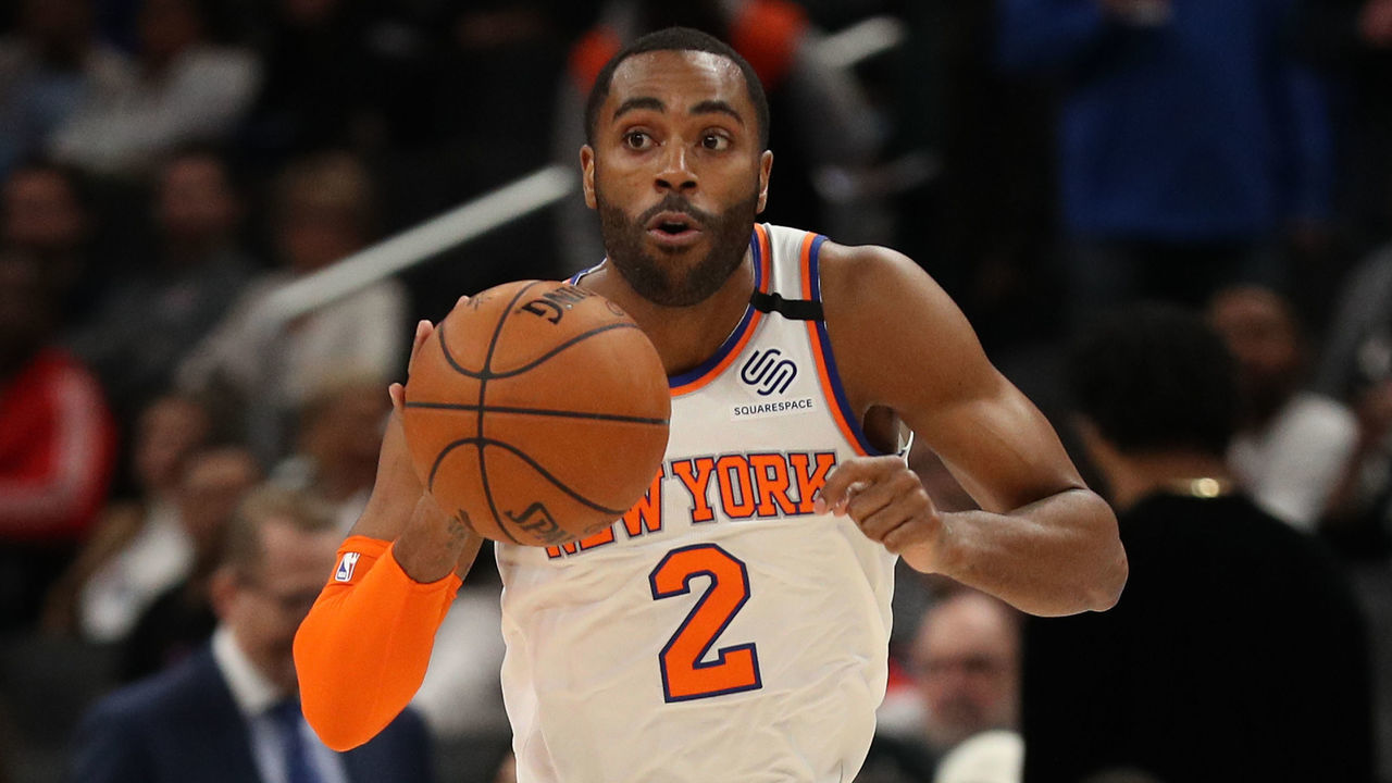 WASHINGTON, DC - MARCH 10: Wayne Ellington #2 of the New York Knicks in action against the Washington Wizards during the first half at Capital One Arena on March 10, 2020 in Washington, DC.