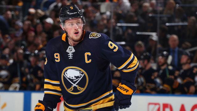 BUFFALO, NY - FEBRUARY 23: Jack Eichel #9 of the Buffalo Sabres skates during an NHL game against the Winnipeg Jets on February 23, 2020 at KeyBank Center in Buffalo, New York.