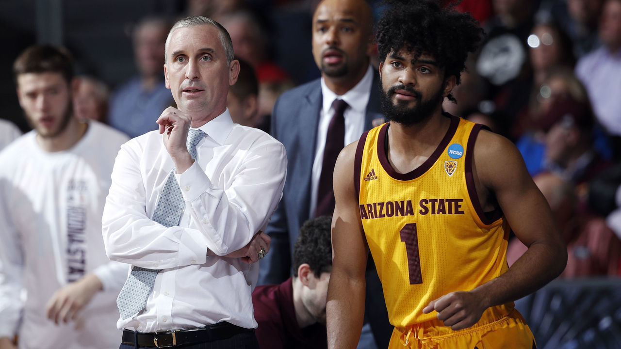 DAYTON, OHIO - MARCH 20: Head coach Bobby Hurley of the Arizona State Sun Devils reacts during the first half against the St. John's Red Storm in the First Four of the 2019 NCAA Men's Basketball Tournament at UD Arena on March 20, 2019 in Dayton, Ohio.