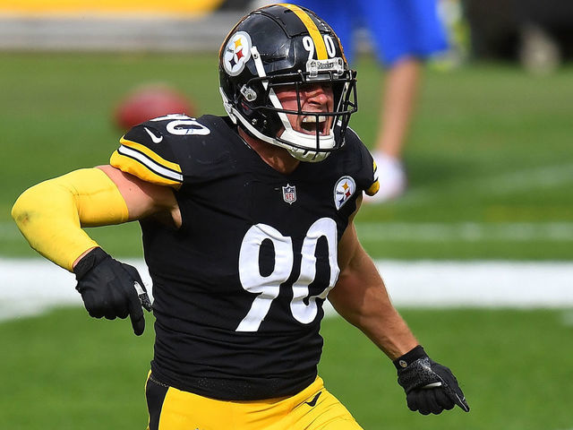 PITTSBURGH, PA - SEPTEMBER 27: T.J. Watt #90 of the Pittsburgh Steelers in action during the game against the Houston Texans at Heinz Field on September 27, 2020 in Pittsburgh, Pennsylvania.